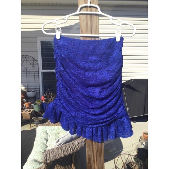 Bebe womens short skirt S stretch lace NEW clematis blue fairy summer carnival - Picture 5 of 12